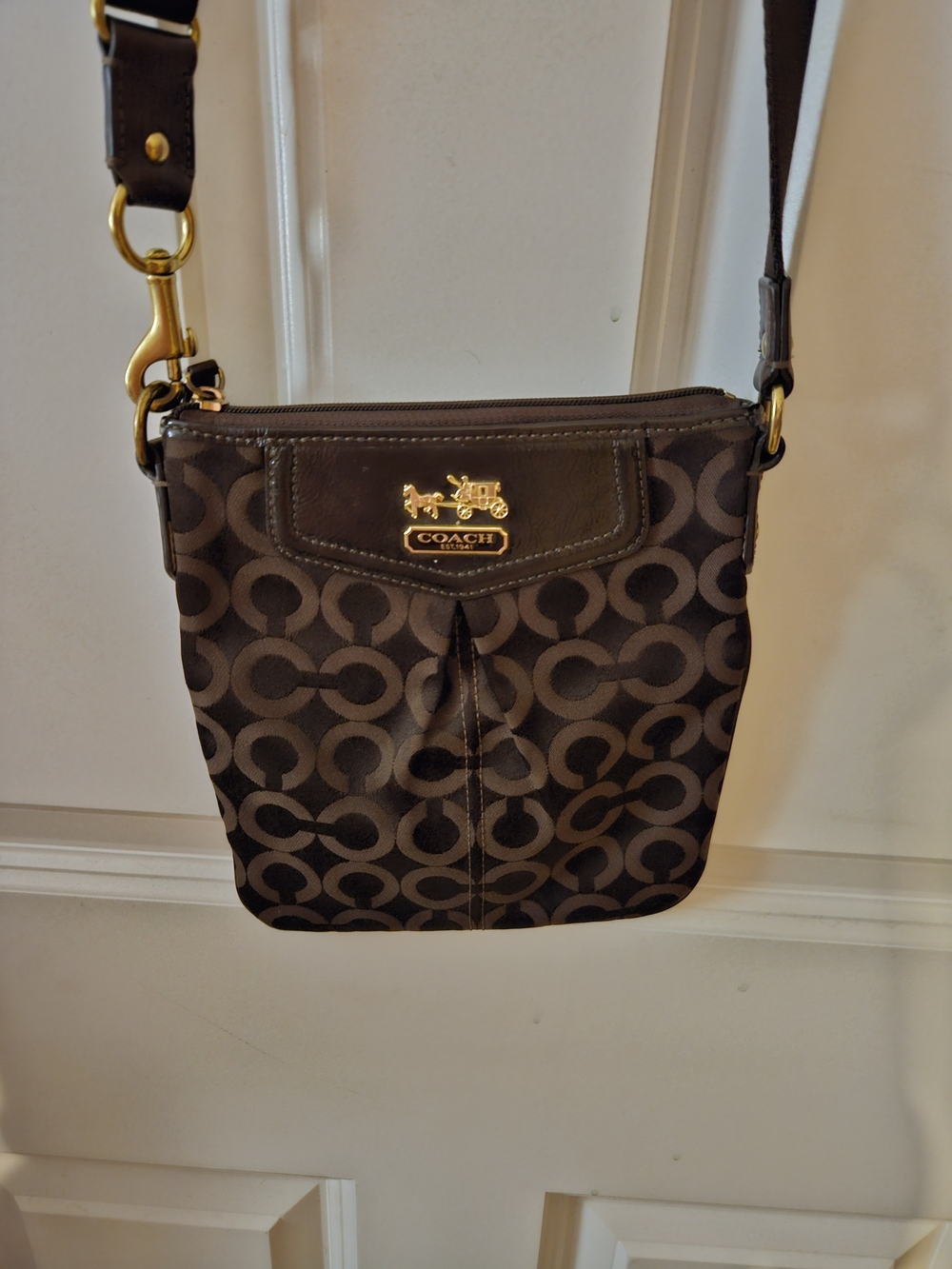 Coach Brown Signature Canvas Crossbody with Gold Hardware